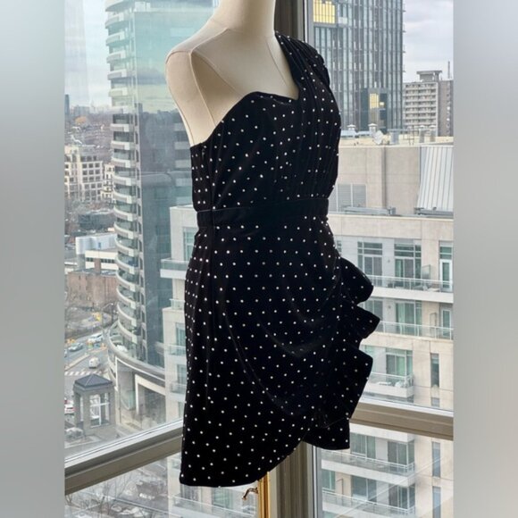 🆕 SELF-PORTRAIT 🧿 NWOT Velvet Diamante One Shoulder Mini Dress, Sz UK 12 US 8 - Picture 5 of 16